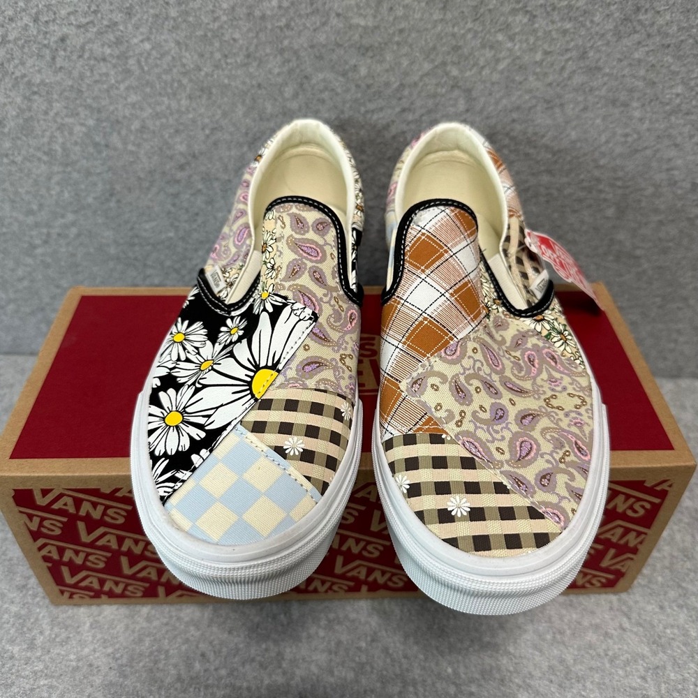 Vans Classic Slip-On Meadow Patchwork Multi True‎ White Sneakers Mens 9.5 NIB